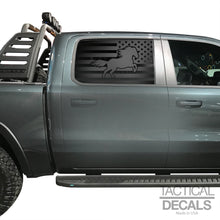 Load image into Gallery viewer, USA Flag w/Horse Decal for 2019-2024 Ram 1500 Rebel Rear Door Windows - Matte Black
