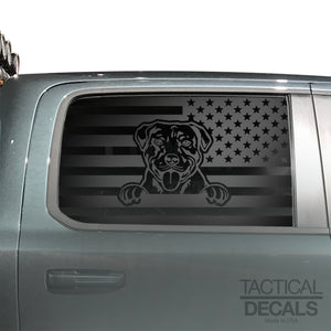 USA Flag w/Pit Bull Dog(K9) Decal for 2019-2024 Ram 1500 Rebel Rear Door Windows - Matte Black