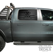 Load image into Gallery viewer, USA Flag w/Pit Bull Dog(K9) Decal for 2019-2024 Ram 1500 Rebel Rear Door Windows - Matte Black
