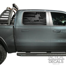 Load image into Gallery viewer, Distressed USA Flag w/Horse Decal for 2019-2024 Ram 1500 Rebel Rear Door Windows - Matte Black
