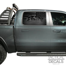 Load image into Gallery viewer, Distressed USA Flag w/Wildlife Decal for 2019-2024 Ram 1500 Rebel Rear Door Windows - Matte Black
