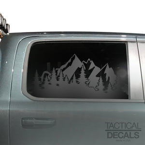 Mountain Scene Decal for 2019-2024 Ram 1500 Rebel Rear Door Windows - Matte Black