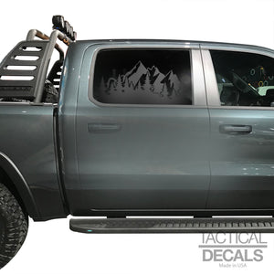 Mountain Scene Decal for 2019-2024 Ram 1500 Rebel Rear Door Windows - Matte Black