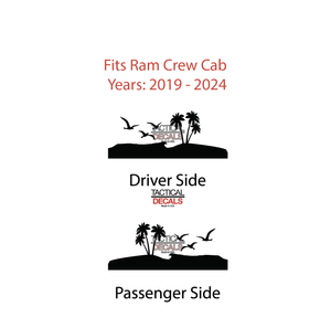 Beach Scene Decal for 2019-2025 Ram 1500 Rebel Rear Door Windows - Matte Black