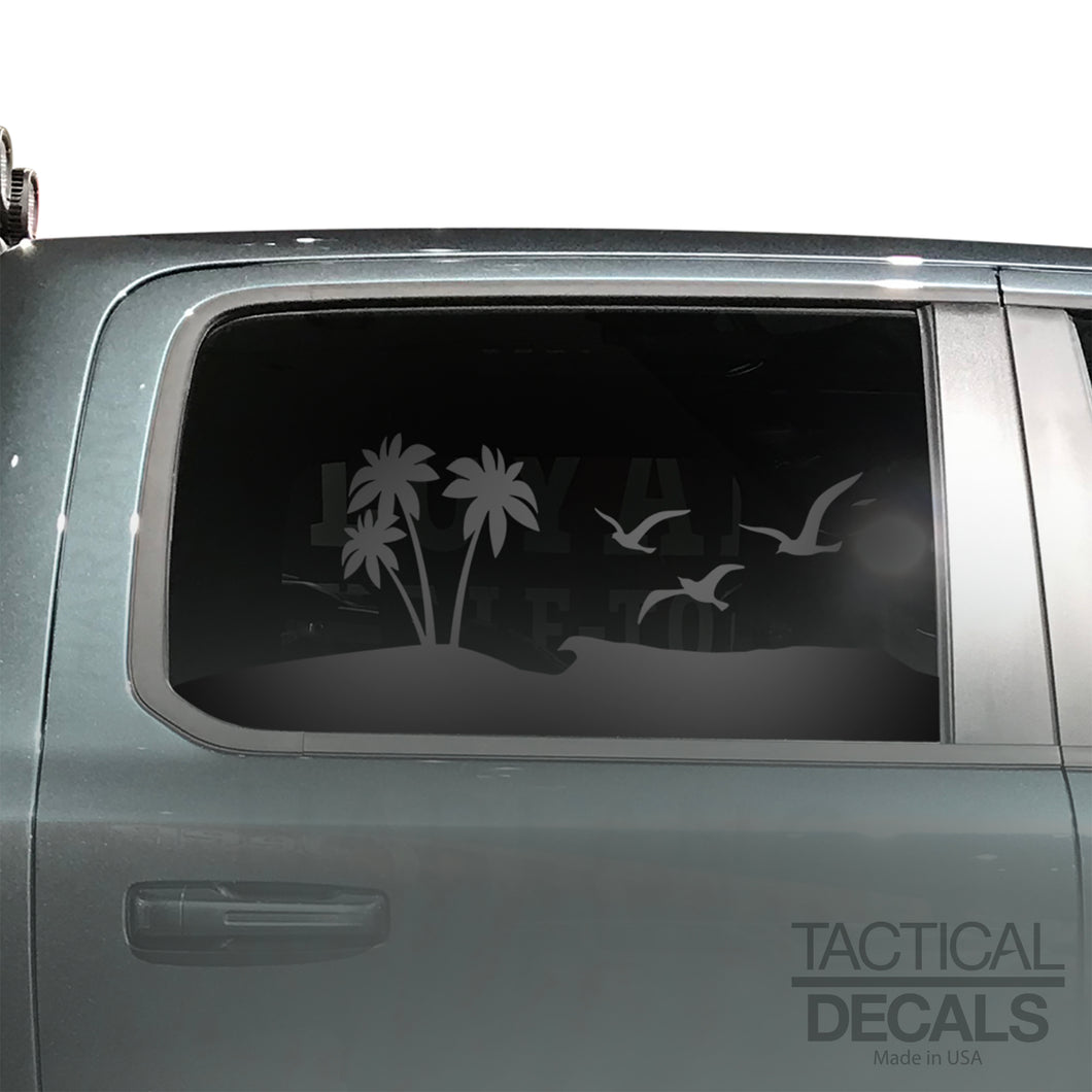 Beach Scene Decal for 2019-2025 Ram 1500 Rebel Rear Door Windows - Matte Black