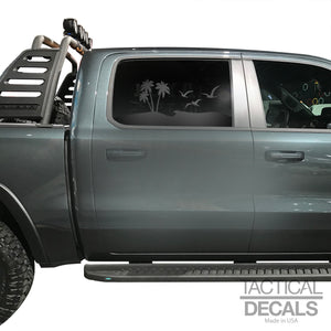 Beach Scene Decal for 2019-2025 Ram 1500 Rebel Rear Door Windows - Matte Black
