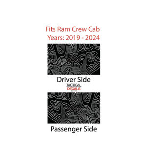 Topography Map Decal for 2019-2024 Ram 1500 Rebel Rear Door Windows - Matte Black