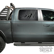 Load image into Gallery viewer, Topography Mountain Scene Decal for 2019-2025 Ram 1500 Rebel Rear Door Windows - Matte Black
