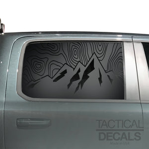 Topography Mountain Scene Decal for 2019-2025 Ram 1500 Rebel Rear Door Windows - Matte Black
