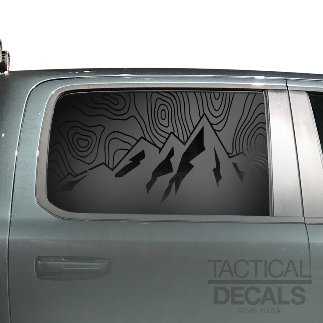 Topography Mountain Scene Decal for 2019-2025 Ram 1500 Rebel Rear Door Windows - Matte Black