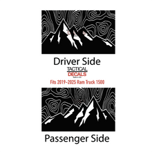 Load image into Gallery viewer, Topography Mountain Scene Decal for 2019-2025 Ram 1500 Rebel Rear Door Windows - Matte Black
