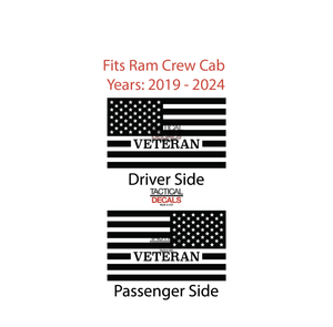 Veteran - USA Flag Decal for 2019-2024 Ram 1500 Rebel Rear Door Windows - Matte Black