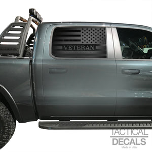 Veteran - USA Flag Decal for 2019-2024 Ram 1500 Rebel Rear Door Windows - Matte Black