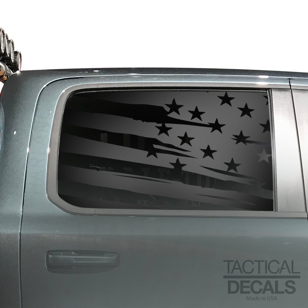 Distressed USA Flag Decal for 2019-2024 Ram 1500 Rebel Rear Door Windows - Matte Black