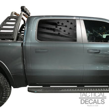 Load image into Gallery viewer, Distressed USA Flag Decal for 2019-2024 Ram 1500 Rebel Rear Door Windows - Matte Black
