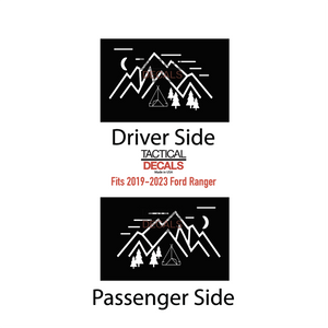 Minimalist Mountain Scene Decal for 2019 - 2023 Ford Ranger Rear Door Windows - Matte Black
