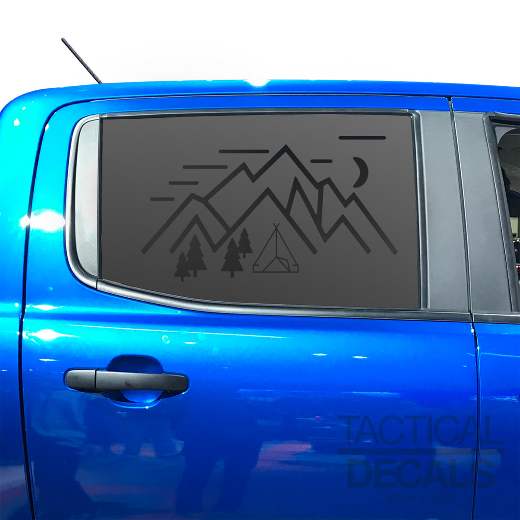 Minimalist Mountain Scene Decal for 2019 - 2023 Ford Ranger Rear Door Windows - Matte Black