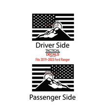 Load image into Gallery viewer, USA Flag with Mountain Scene Decal for 2019 - 2023 Ford Ranger Rear Door Windows - Matte Black

