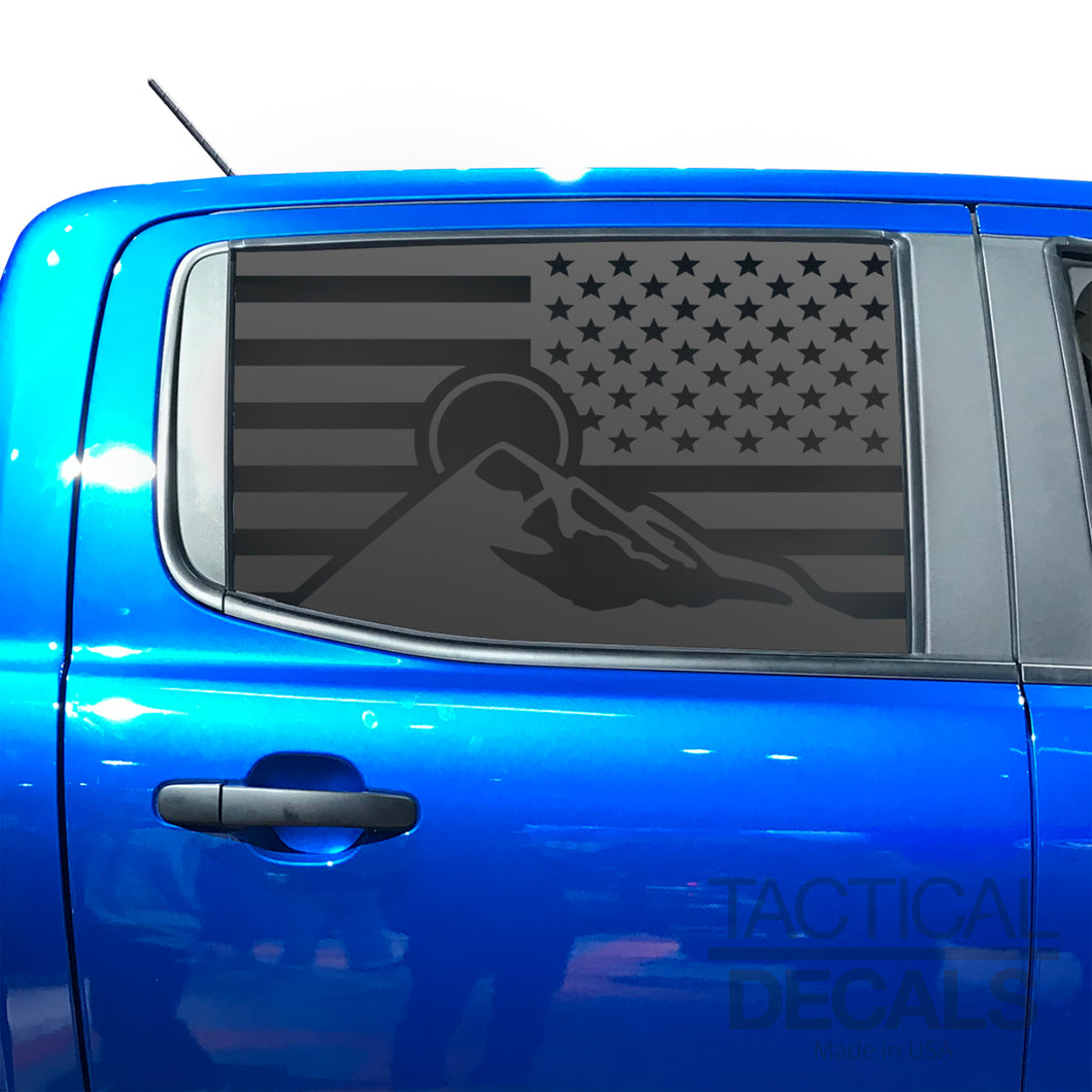 USA Flag with Mountain Scene Decal for 2019 - 2023 Ford Ranger Rear Door Windows - Matte Black