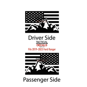 USA Flag with Mountain Scene Decal for 2019 - 2023 Ford Ranger Rear door Windows - Matte Black