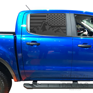 USA Flag with Mountain Scene Decal for 2019 - 2023 Ford Ranger Rear door Windows - Matte Black