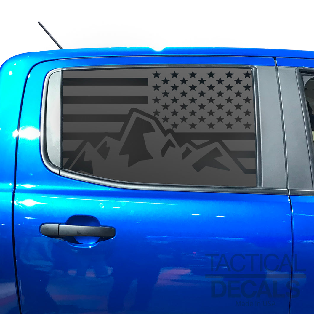 USA Flag with Mountain Scene Decal for 2019 - 2023 Ford Ranger Rear door Windows - Matte Black