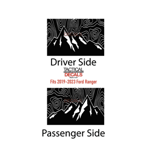 Topography Mountain Scene Decal for 2019 - 2023 Ford Ranger Rear Door Windows - Matte Black
