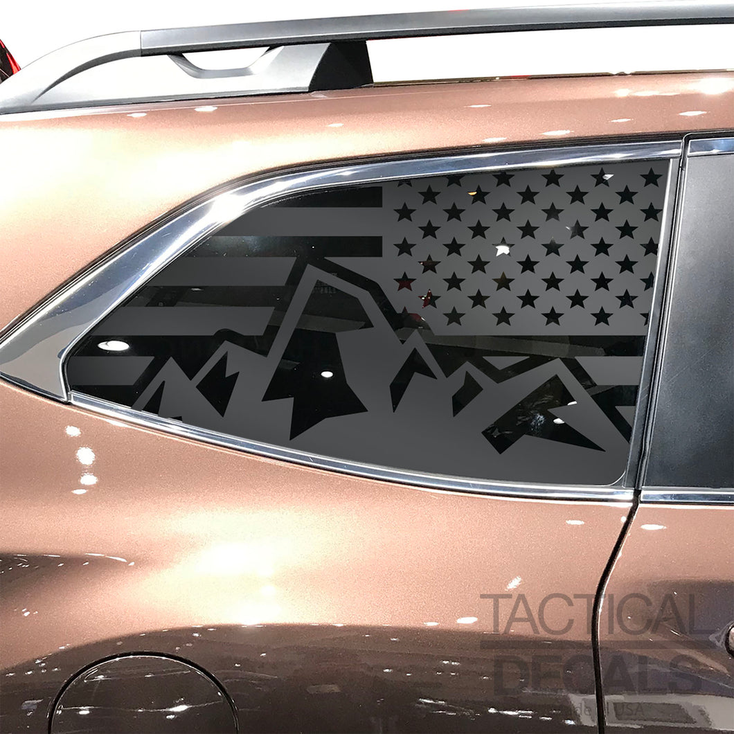 USA Flag with Mountain Scene Decal for 2019 - 2020 Subaru Ascent 3rd Windows - Matte Black