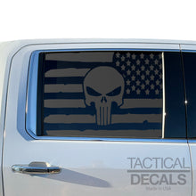 Load image into Gallery viewer, USA Flag Decal with Skull for 2019-2025 Chevy Silverado Rear Window - Matte Black
