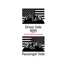 Load image into Gallery viewer, USA Flag Decal with Sasquatch for 2019-2025 Chevy Silverado Rear Window - Matte Black
