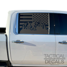 Load image into Gallery viewer, USA Flag Decal with Sasquatch for 2019-2025 Chevy Silverado Rear Window - Matte Black

