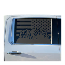 Load image into Gallery viewer, USA Flag Decal with Sasquatch for 2019-2025 Chevy Silverado Rear Window - Matte Black
