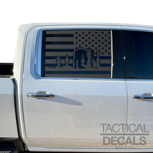 Load image into Gallery viewer, USA Flag Decal with Arizona Desert Scene for 2019-2025 Chevy Silverado Rear Window - Matte Black
