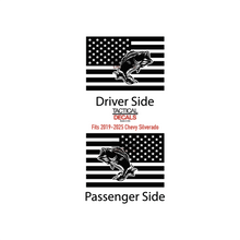 Load image into Gallery viewer, USA Flag Decal with Bass Fishing for 2019-2025 Chevy Silverado Rear Window - Matte Black
