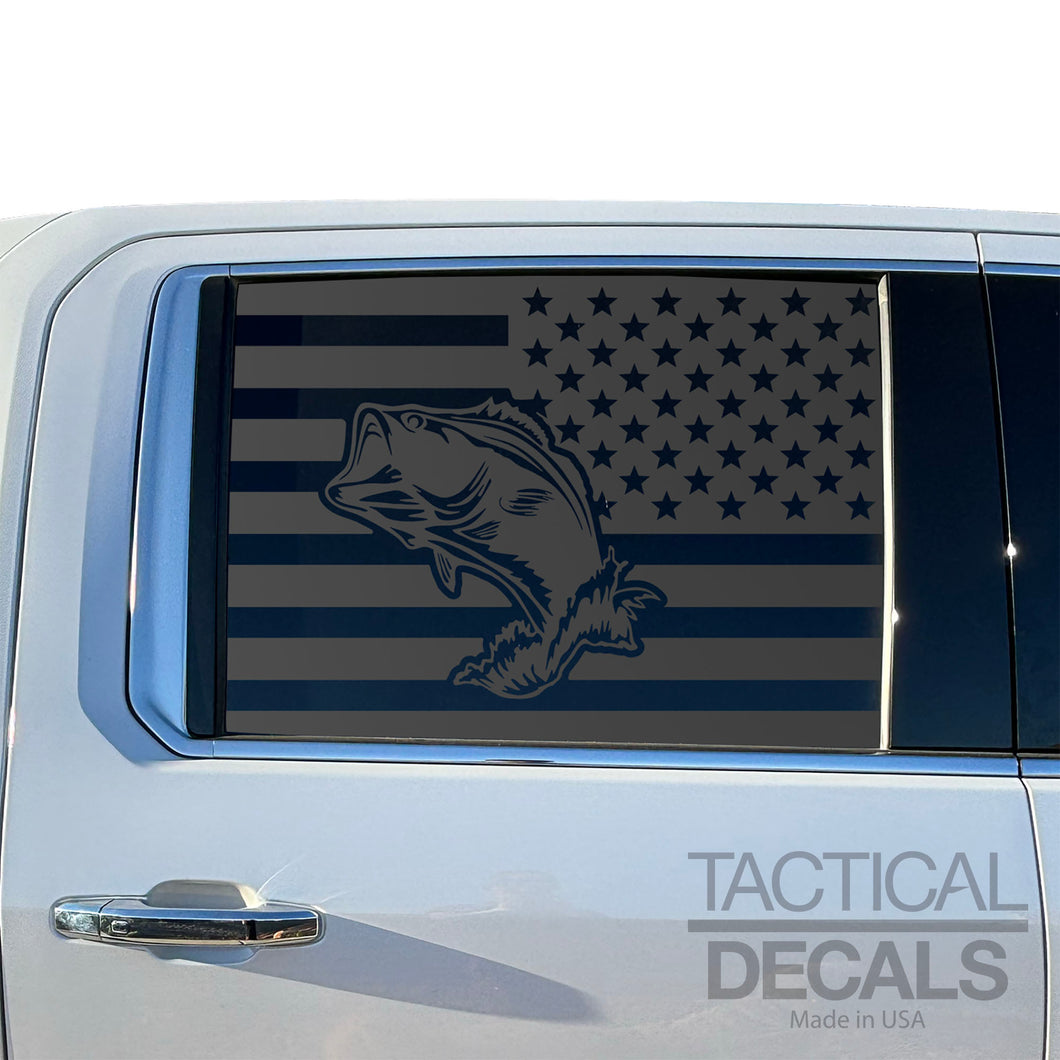 USA Flag Decal with Bass Fishing for 2019-2025 Chevy Silverado Rear Window - Matte Black
