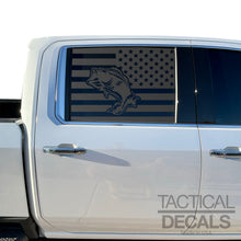 Load image into Gallery viewer, USA Flag Decal with Bass Fishing for 2019-2025 Chevy Silverado Rear Window - Matte Black
