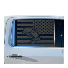 Load image into Gallery viewer, USA Flag Decal with Bass Fishing for 2019-2025 Chevy Silverado Rear Window - Matte Black
