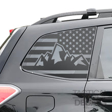 Load image into Gallery viewer, USA Flag decal with outdoor mountains Decal for 2014 - 2018 Subaru Forester Windows - Matte Black

