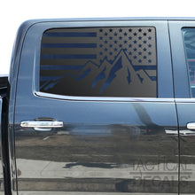 Load image into Gallery viewer, USA Flag w/Mountains Decal for 2014-2019 Chevy Silverado Rear Door Windows - Matte Black
