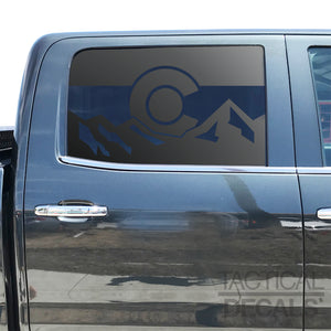 State of Colorado Flag w/Mountains Decal for 2014-2019 Chevy Silverado Rear Door Windows - Matte Black