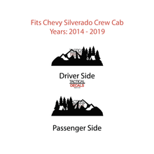 Load image into Gallery viewer, Outdoor Mountain Camping Scene Decal for 2014-2019 Chevy Silverado Rear Door Windows - Matte Black
