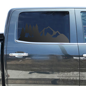 Outdoor Mountain Camping Scene Decal for 2014-2019 Chevy Silverado Rear Door Windows - Matte Black