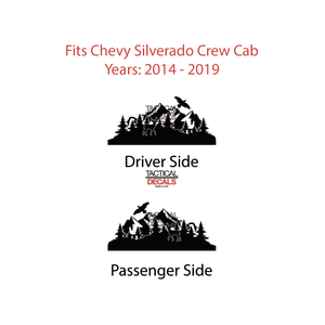 Wildlife Mountain Scene Decal for 2014-2019 Chevy Silverado Rear Door Windows - Matte Black
