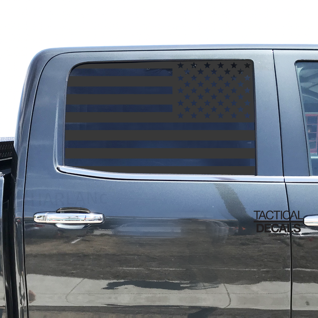USA Flag Decal for 2014-2019 Chevy Silverado Rear Door Windows - Matte Black