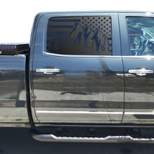Load image into Gallery viewer, USA Flag w/ Mountain Scene Decal for 2014-2019 Chevy Silverado Rear Door Windows - Matte Black
