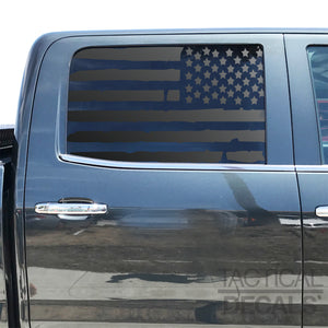Distressed USA Flag Decal for 2014-2019 Chevy Silverado Rear Door Windows - Matte Black