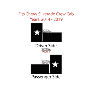 State of Texas Flag Decal for 2014-2019 Chevy Silverado Rear Door Windows - Matte Black