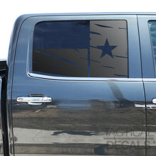 Load image into Gallery viewer, Distressed Style State of Texas Flag Decal for 2014-2019 Chevy Silverado Rear Door Windows - Matte Black
