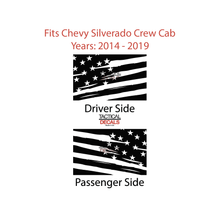 Load image into Gallery viewer, Distressed Style USA Flag Decal for 2014-2019 Chevy Silverado Rear Door Windows - Matte Black
