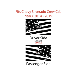 Distressed Style USA Flag Decal for 2014-2019 Chevy Silverado Rear Door Windows - Matte Black